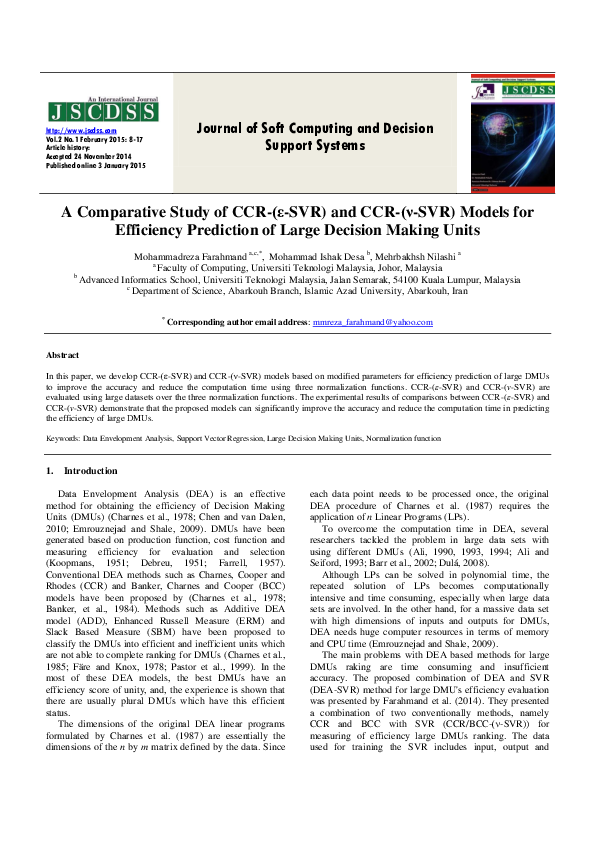 (PDF) A Comparative Study of CCR-(ε-SVR) and CCR-(ν-SVR) Models for ...