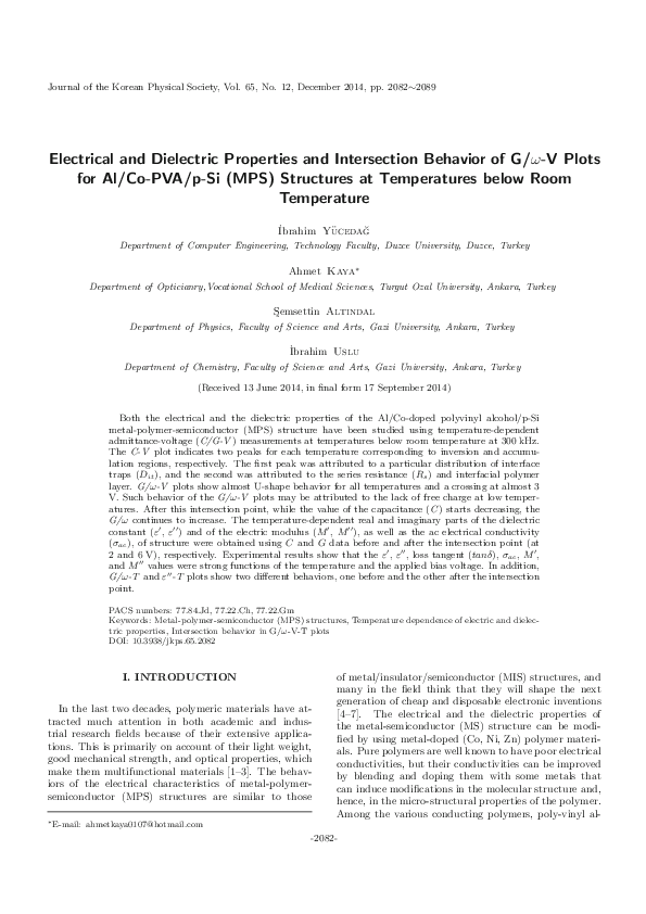 (PDF) Electrical and Dielectric Properties and Intersection Behavior of