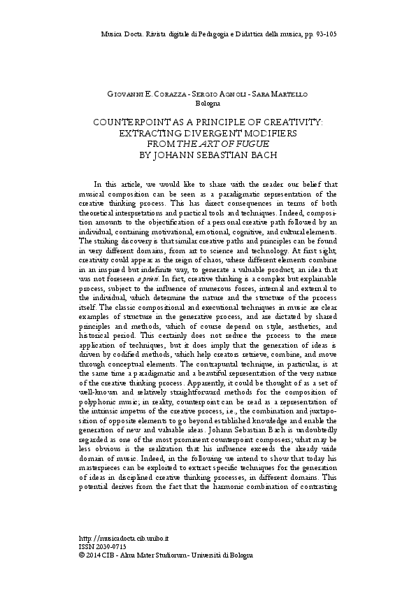 (PDF) Counterpoint as a principle of creativity Extracting divergent