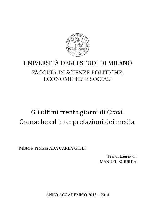  PDF Gli Ultimi Trenta Giorni Di Craxi Cronache E Interpretazioni Dei 