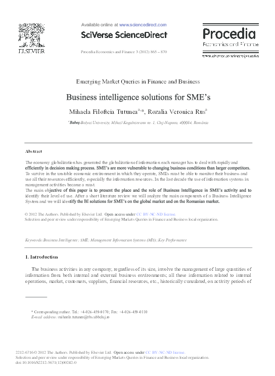 (PDF) Business intelligence solutions for SME’s