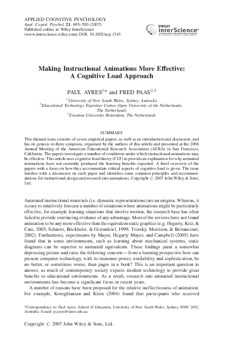 Pdf Making Instructional Animations More Effective A Cognitive Load Pdf Making Instructional Animations More Effective A Cognitive Load