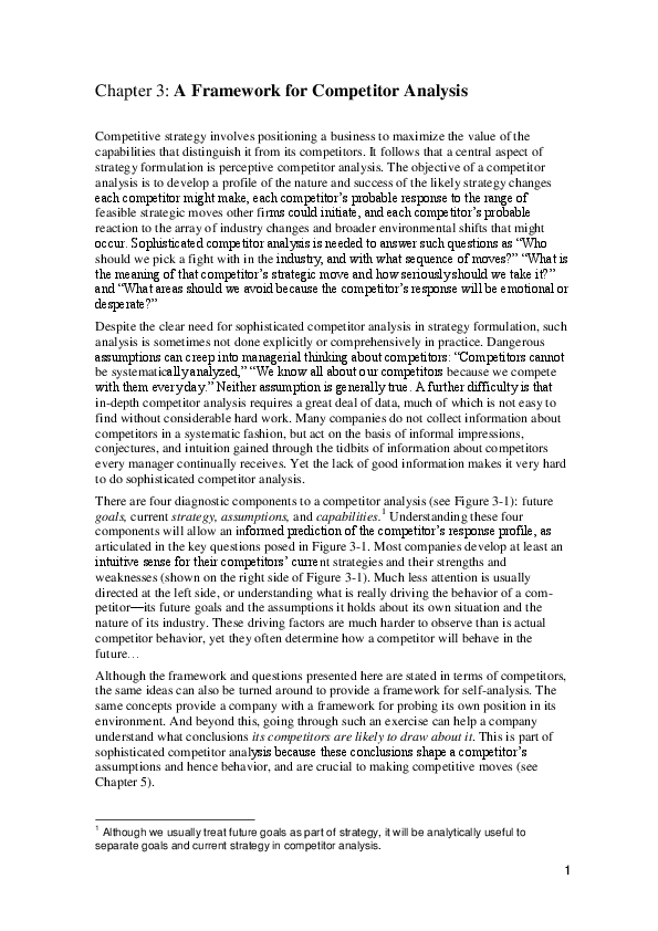 Pdf A Framework For Competitor Analysis