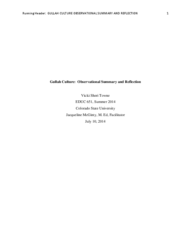 (PDF) Gullah Culture Observational Summary and Reflection Vicki S