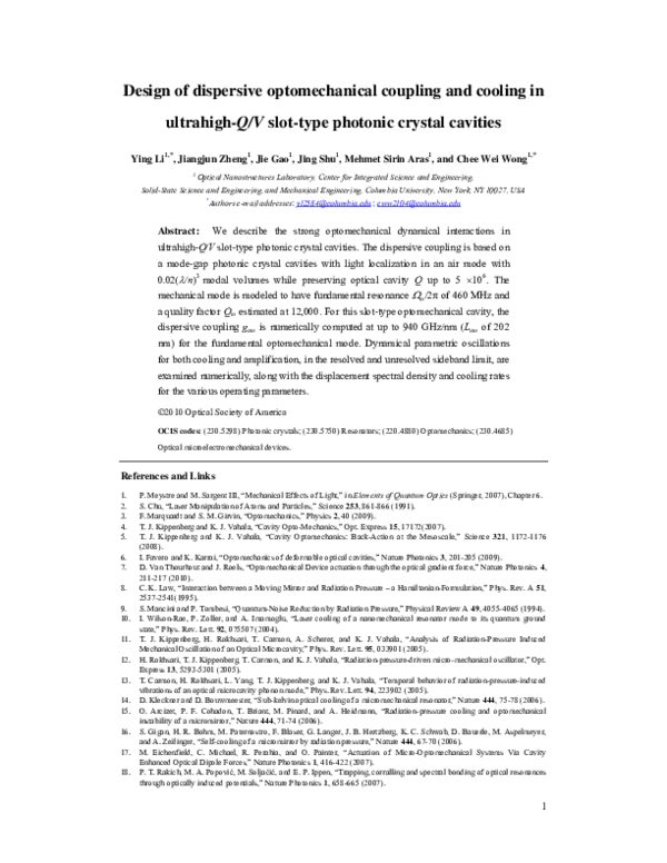 (PDF) Design of dispersive optomechanical coupling and cooling in ...