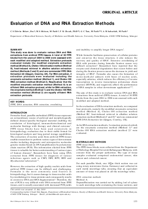 (PDF) Evaluation of DNA and RNA Extraction Methods edwin putra Academia.edu