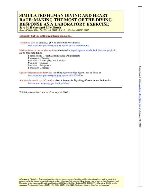 (PDF) SIMULATED HUMAN DIVING AND HEART RATE MAKING THE MOST OF THE