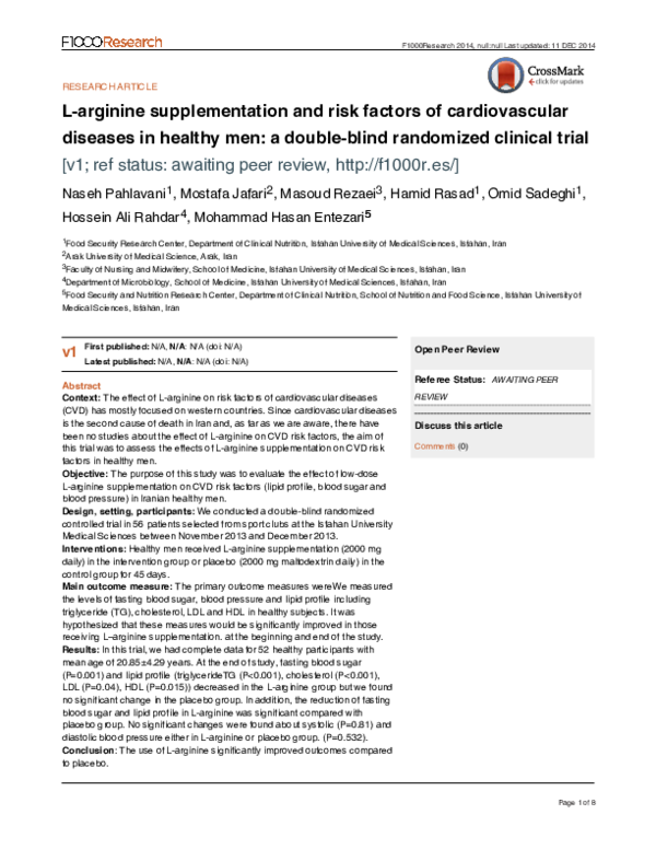 (PDF) Larginine supplementation and risk factors of cardiovascular
