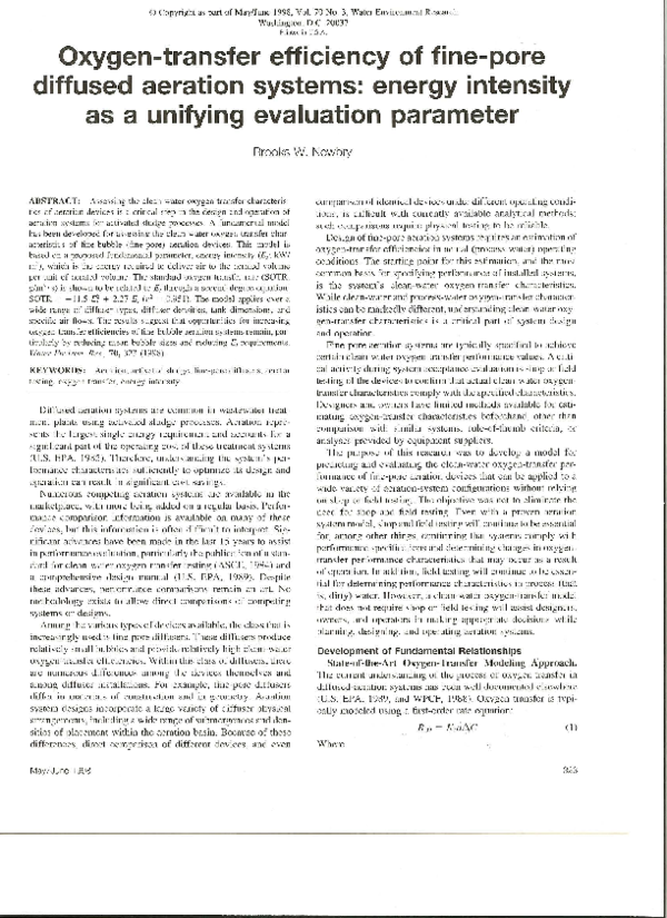 (PDF) Oxygen Transfer Efficiency of FinePore Diffused Aeration Systems
