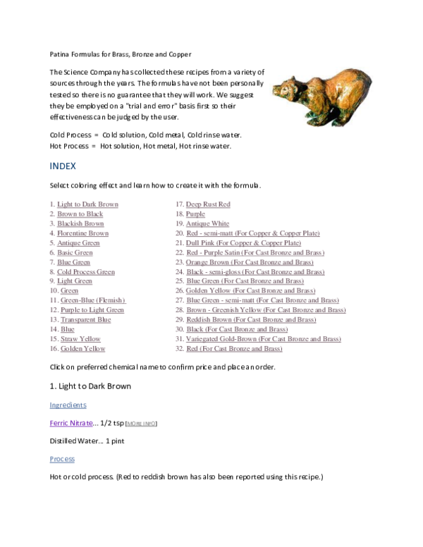 (DOC) Patina Formulas for Brass, Bronze and Copper hjggfujihg