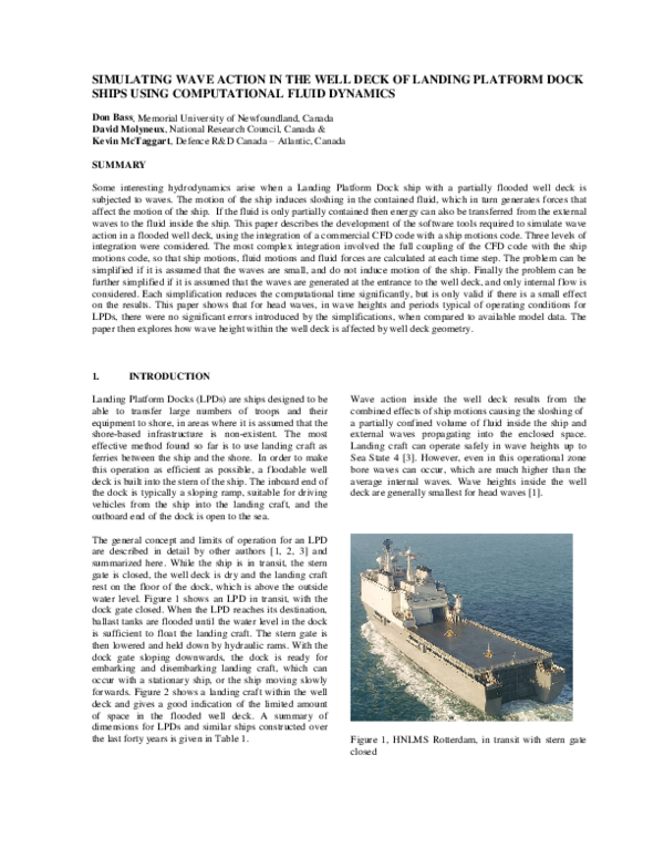 (PDF) SIMULATING WAVE ACTION IN THE WELL DECK OF LANDING PLATFORM DOCK ...