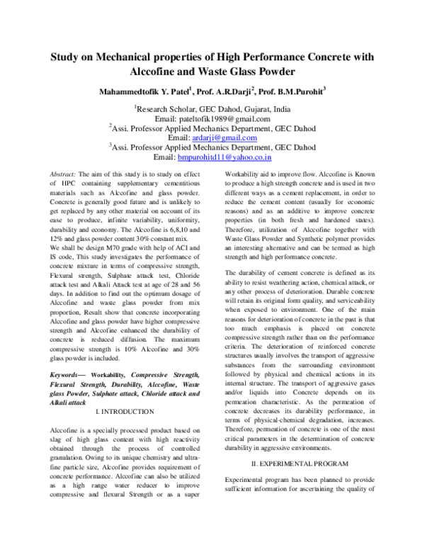 (PDF) Study on Mechanical properties of High Performance Concrete with ...
