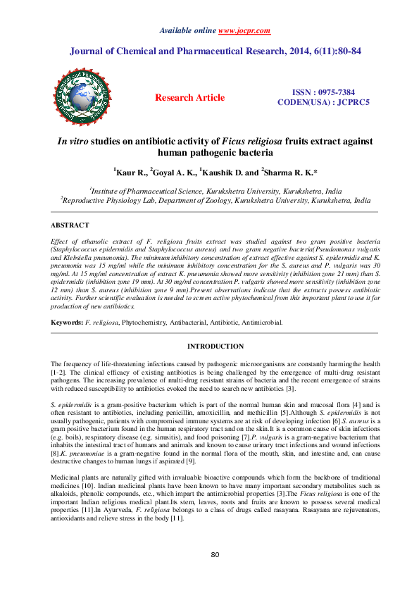 (PDF) In vitro Studies on Antibiotic Activity of Ficus religiosa Fruits ...