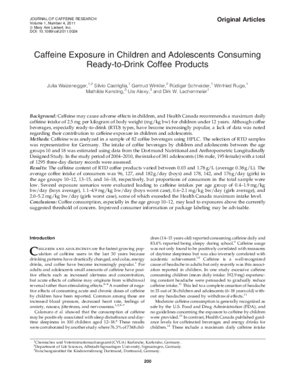 (PDF) Caffeine exposure in children and adolescents consuming ready-to ...