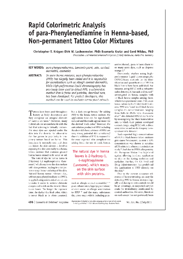 (PDF) Rapid Colorimetric Analysis of para-Phenylenediamine in Henna ...