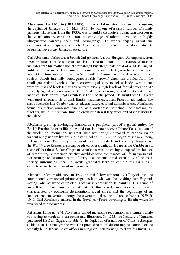 (PDF) Abrahams, Carl Myrie (1911-2005)