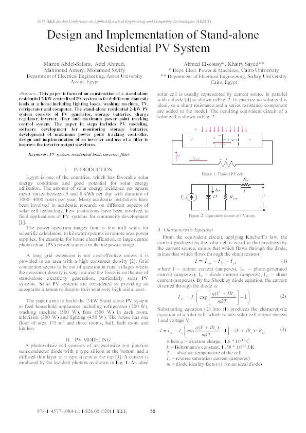 (PDF) Design and implementation of stand-alone residential PV system