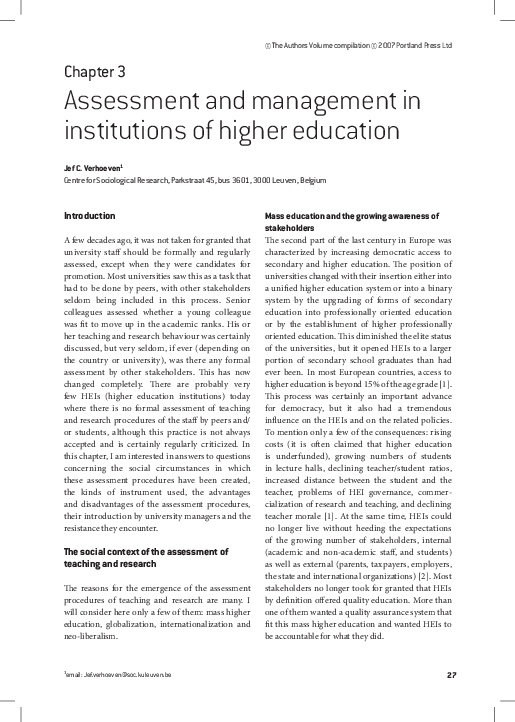 (PDF) Assessment and management in institutions of Higher Education