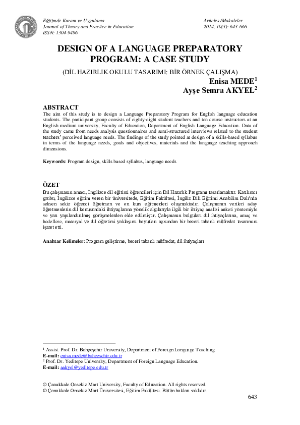 (PDF) DESIGN OF A LANGUAGE PREPARATORY PROGRAM: A CASE STUDY