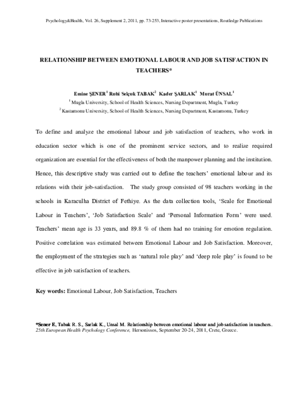 (PDF) RELATIONSHIP BETWEEN EMOTIONAL LABOUR AND JOB SATISFACTION IN ...