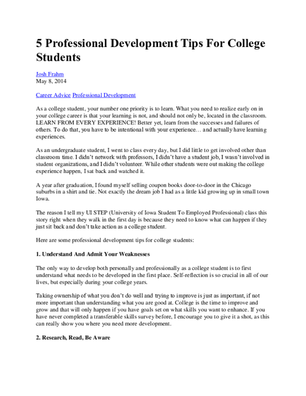 (PDF) 5 Professional Development Tips For College Students Josh Frahm