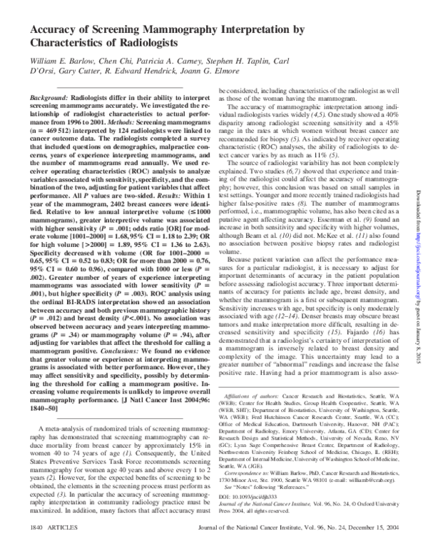 (PDF) Accuracy of Screening Mammography Interpretation by ...