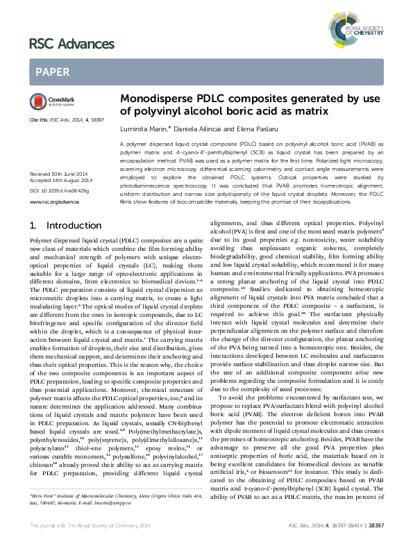 (PDF) Monodisperse PDLC composites generated by use of polyvinyl
