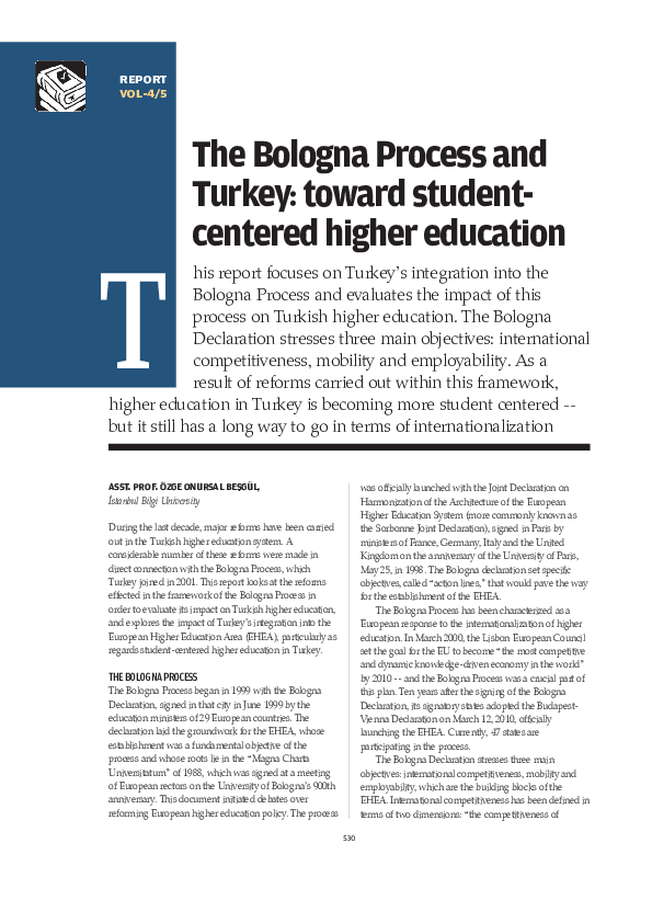 (PDF) The Bologna Process and Turkey toward student centered higher