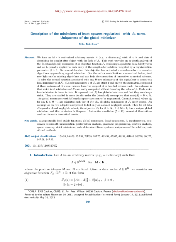 (PDF) Description of the minimizers of least squares regularized with ...
