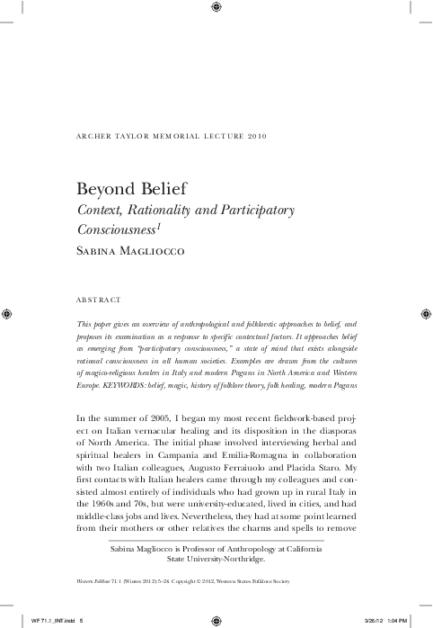 (PDF) Beyond Belief: Context, Rationality, and Participatory Consciousness