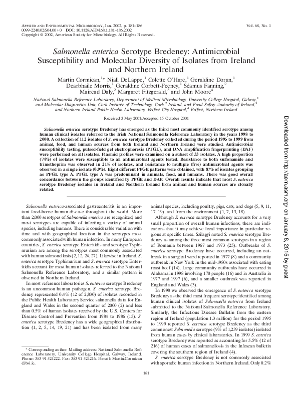 (PDF) Salmonella enterica Serotype Bredeney: Antimicrobial ...
