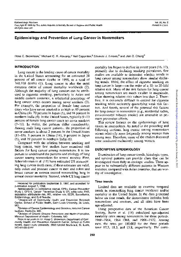 (PDF) Epidemiology and Prevention of Lung Cancer in Nonsmokers