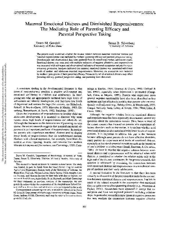 (PDF) Maternal emotional distress and diminished responsiveness: The ...