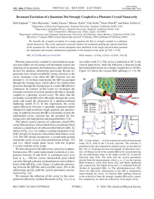 (PDF) Resonant Excitation of a Quantum Dot Strongly Coupled to a ...