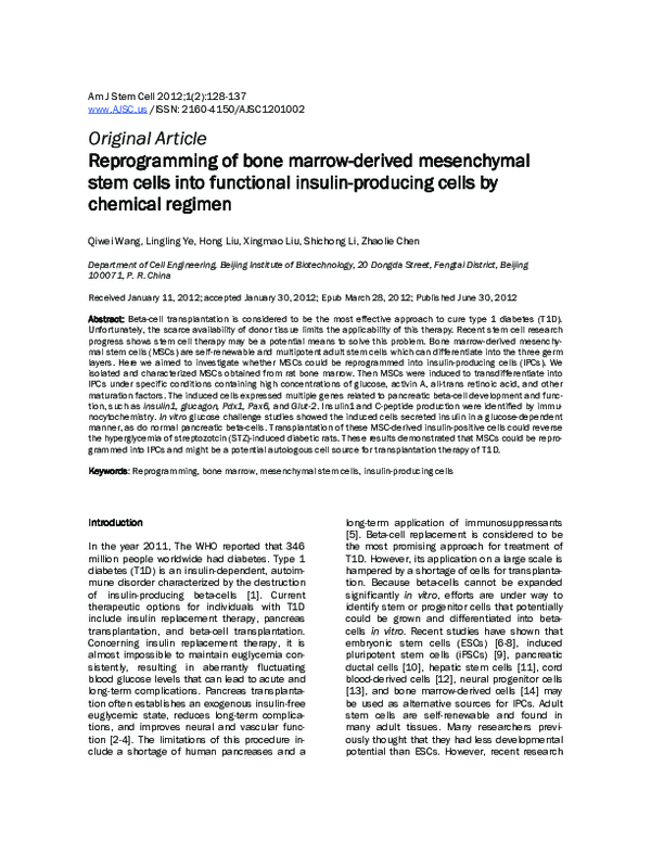 (PDF) Reprogramming of bone marrow-derived mesenchymal stem cells into ...