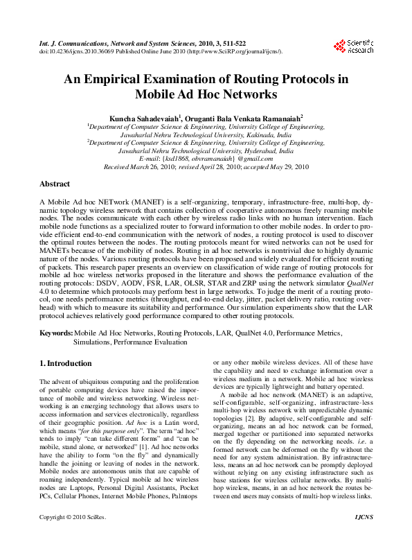 (PDF) An Empirical Examination of Routing Protocols in Mobile Ad Hoc ...