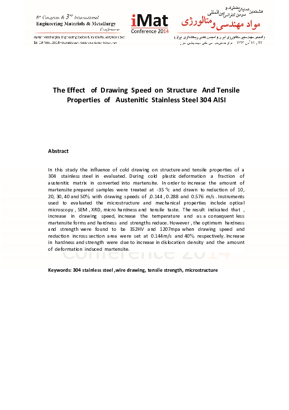 (PDF) The Effect of Drawing Speed on Structure And Tensile Properties ...