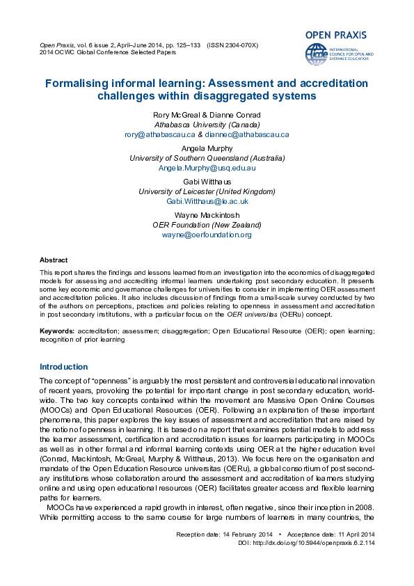 (PDF) Formalising informal learning: Assessment and accreditation ...