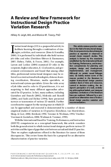 (PDF) A Review and New Framework for Instructional Design Practice ...