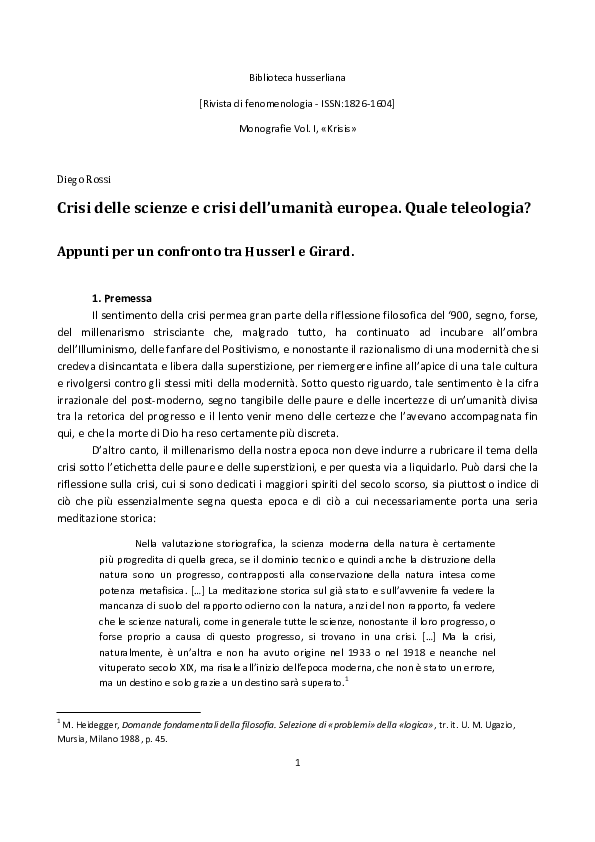 (PDF) Crisi delle scienze e crisi dell’umanità europea. Quale