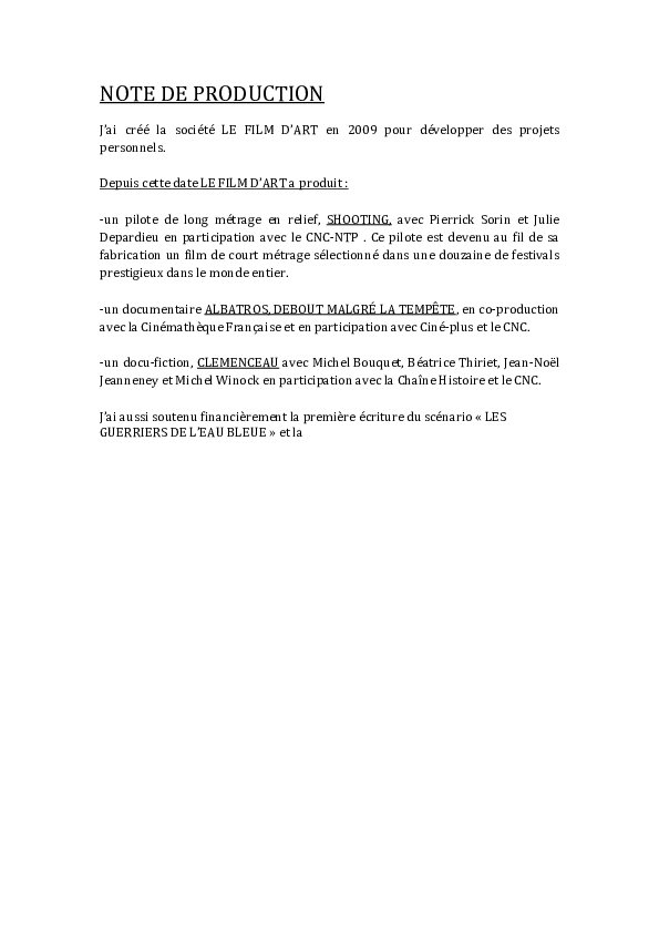 (DOC) NOTE DE PRODUCTION Jérôme DiamantBerger Academia.edu