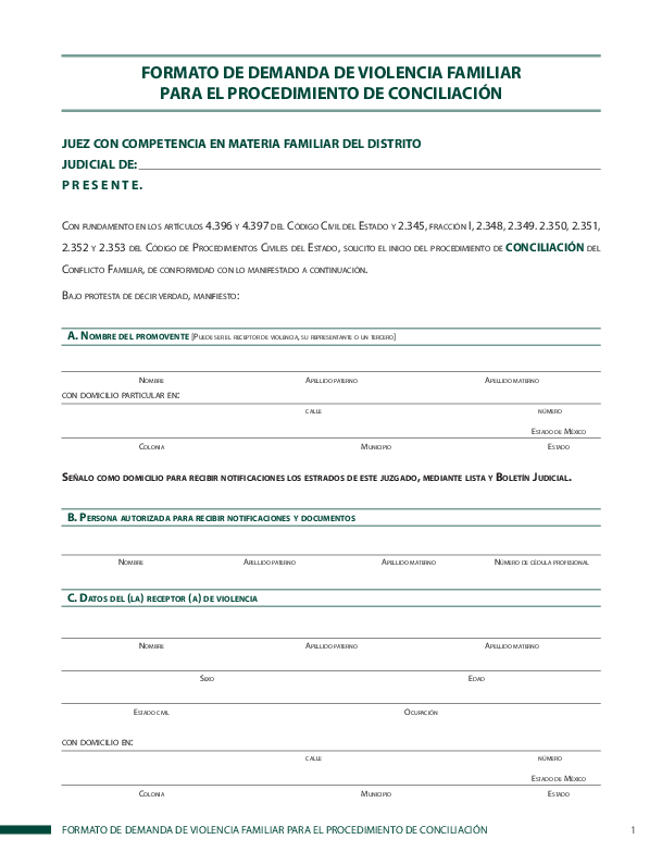 (PDF) Formato demanda violencia familiar procedimiento conciliacion