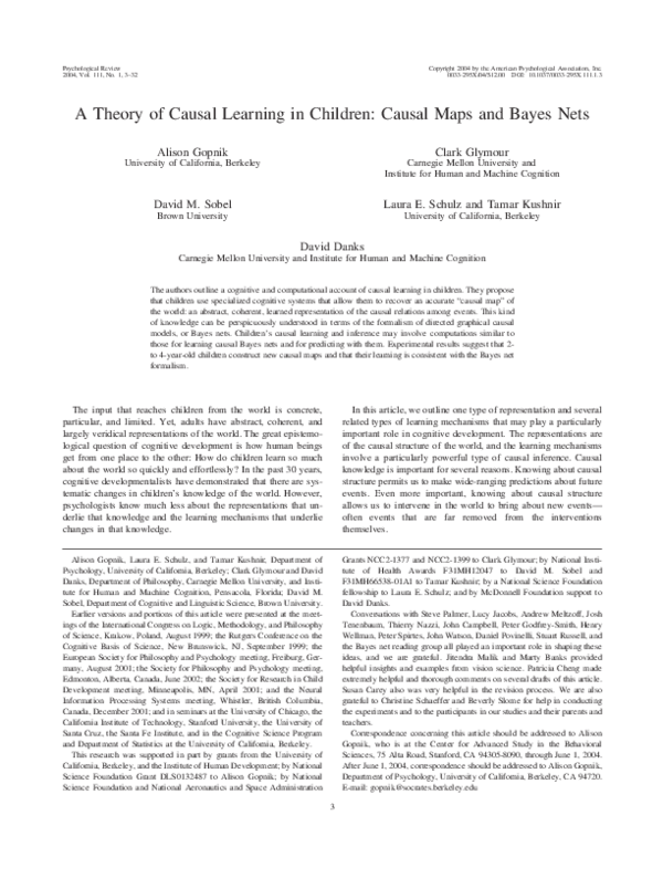 (PDF) A Theory of Causal Learning in Children: Causal Maps and Bayes Nets