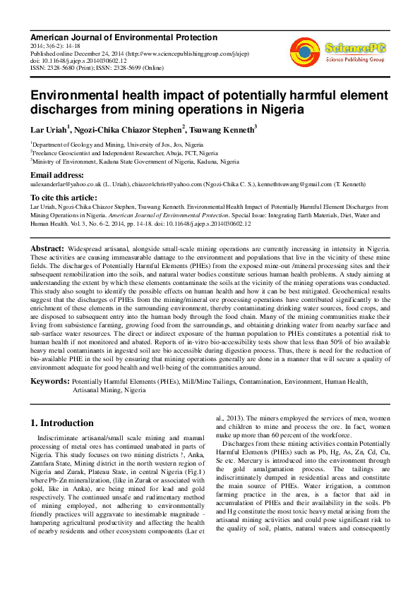 (PDF) Environmental health impact of potentially harmful element ...