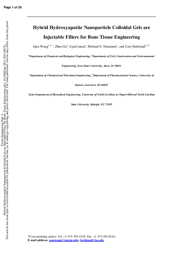 (PDF) Hybrid Hydroxyapatite Nanoparticle Colloidal Gels are Injectable ...