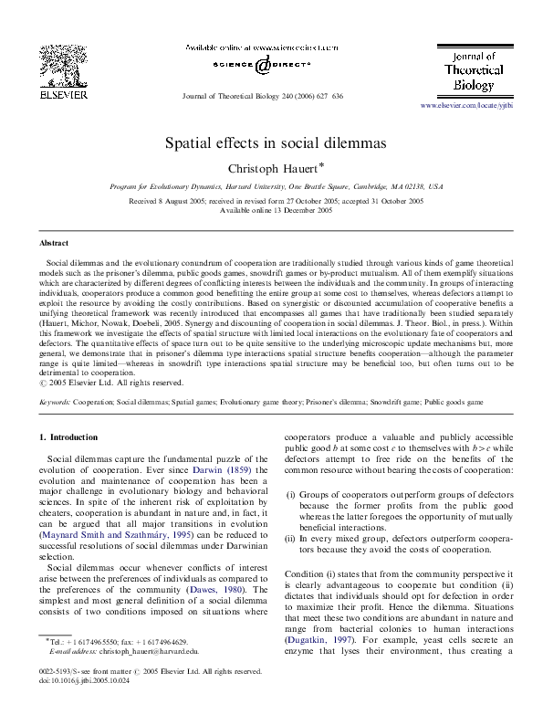 (PDF) Spatial effects in social dilemmas