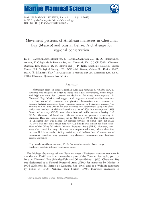 (PDF) Movement patterns of Antillean manatees in Chetumal Bay (Mexico ...