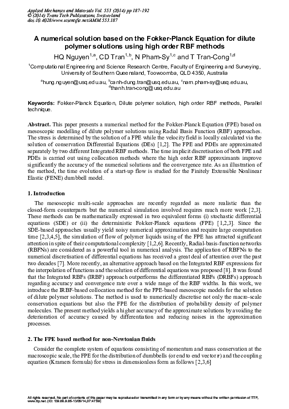 (PDF) A numerical solution based on the Fokker-Planck Equation for ...
