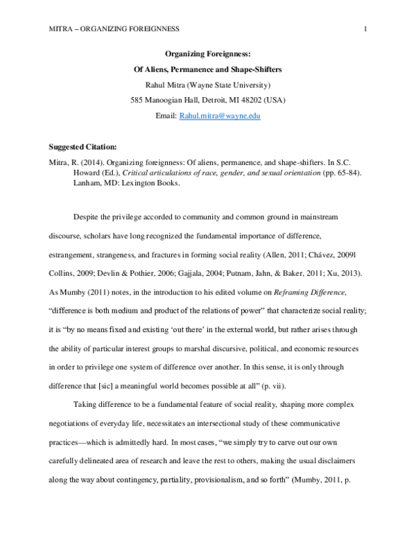 (PDF) Organizing Foreignness: Of Aliens, Permanence and Shape-Shifters