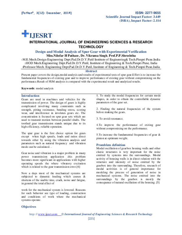 (PDF) Design and Modal Analysis of Spur Gear with Experimental Verification